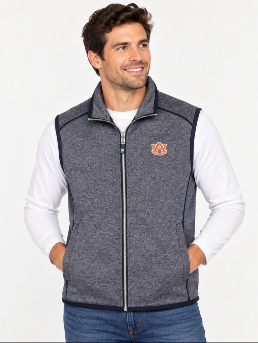 NWT Cutter & Buck Auburn Tigers Full Zip Fleece Vest Men's M Gray